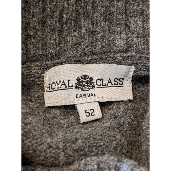 Mens Lambswool Sweater US Large Euro Size 52 Gray Button Mock Neck Royal Class - Picture 4 of 6